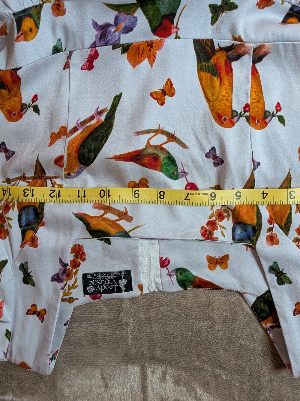 Blue Bird-Print Midi Dress - Classic Square Neck - Picture 12 of 14